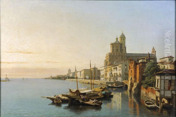 Le Port D'almeria Oil Painting by Francois Antoine Bossuet