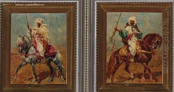 Arab Horsemen (+ Another, Similar; Pair) Oil Painting by Henri Emilien Rousseau