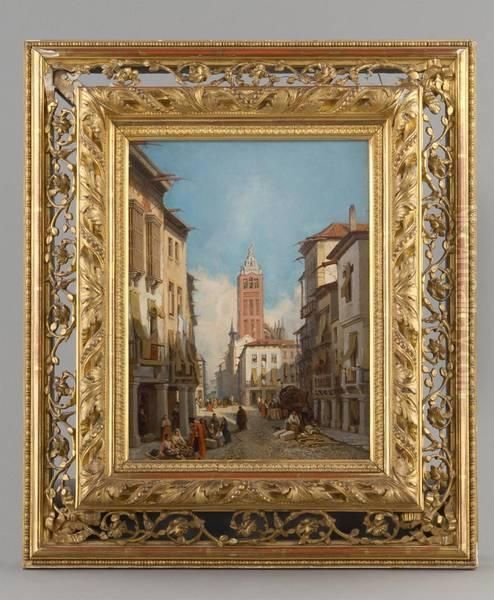 Une Rue A Seville Oil Painting by Francois Antoine Bossuet