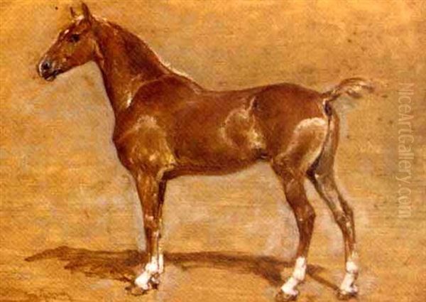 A Chestnut Foal Oil Painting by Henri Emilien Rousseau