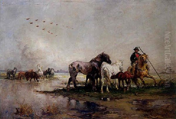 Les Chevaux En Camargue Oil Painting by Henri Emilien Rousseau