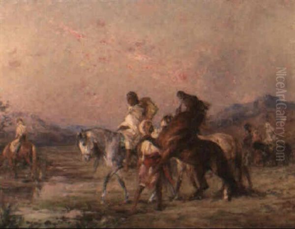 Arab Horsemen At A Stream Oil Painting by Henri Emilien Rousseau