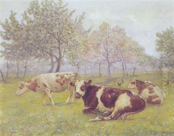 Brogede Koer I En Frugtplantage Oil Painting by Jean Jacques Rousseau