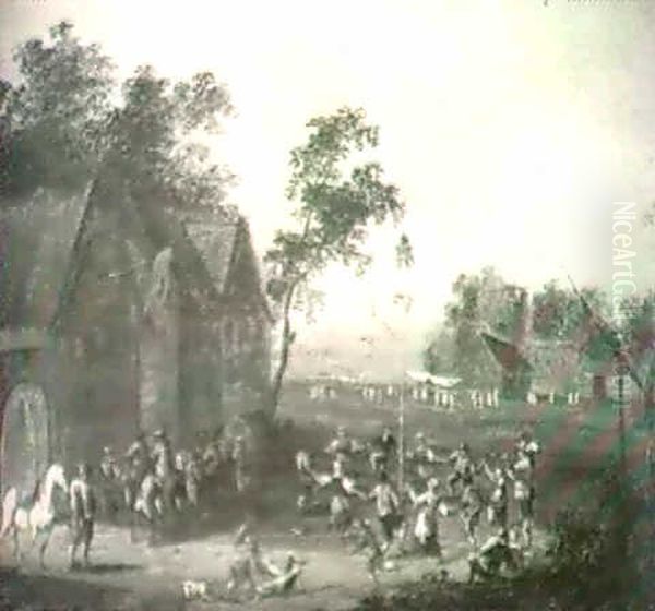 A Village Festival With Villagers Dancing Around A Maypole Oil Painting by Johann Franz Rousseau