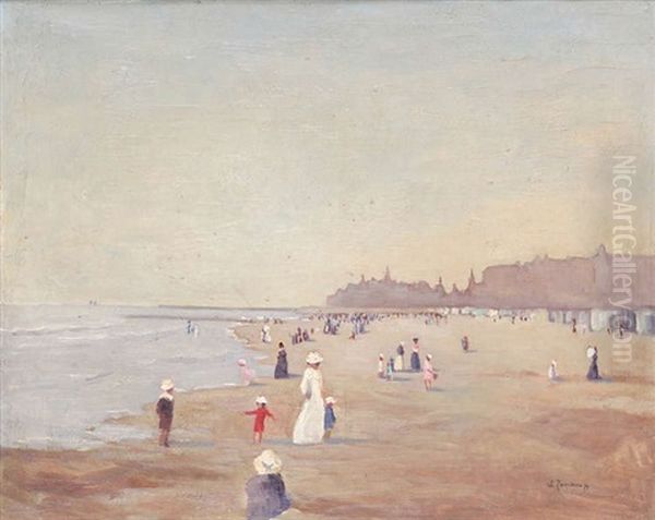 Vue D'une Plage Animee Oil Painting by Marguerite Rousseau