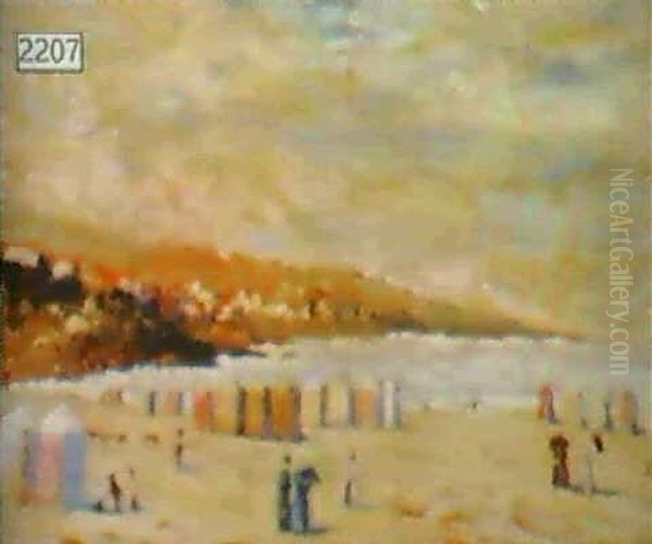 French Beach Scene With Tents Oil Painting by Marguerite Rousseau