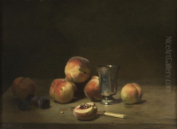 Still Life With Peaches And Plums Oil Painting by Philippe Rousseau