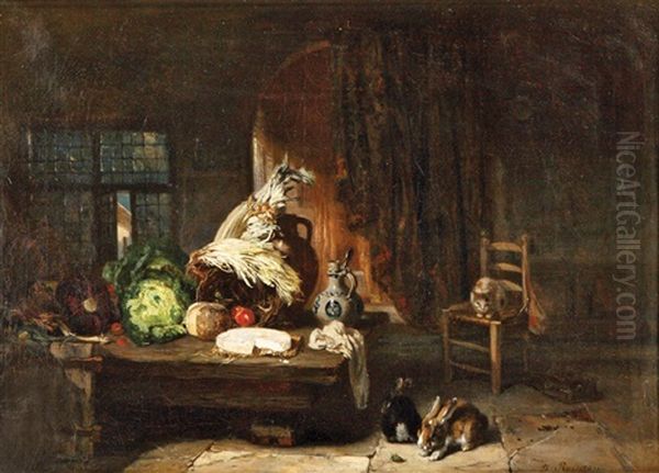 Lapin Et Nature Morte Aux Legumes Oil Painting by Philippe Rousseau