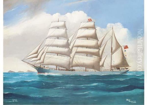 The English Barque Earl Cadogan In Coastal Waters Oil Painting by Reginald Arthur Bostel