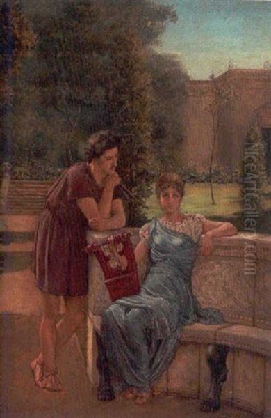 Couple In A Roman Garden Oil Painting by Philippe Rousseau