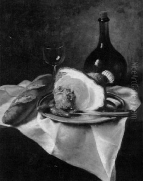 Stilleben Mit Schinkenkeule, Brot Und Rotwein Oil Painting by Philippe Rousseau