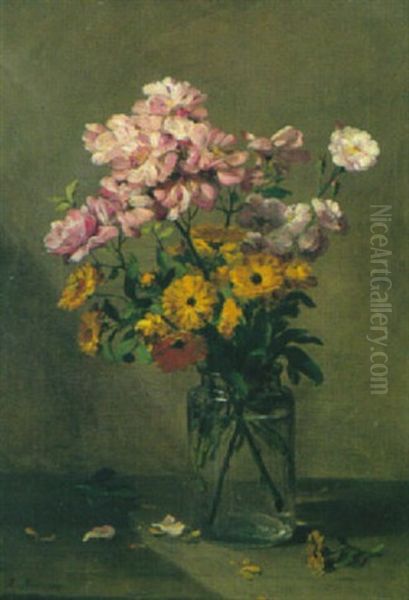 Stilleben Mit Rosen Und Arnika In Einmachglas Oil Painting by Philippe Rousseau