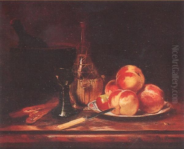 Nature Morte Au Panier De Peches Oil Painting by Philippe Rousseau