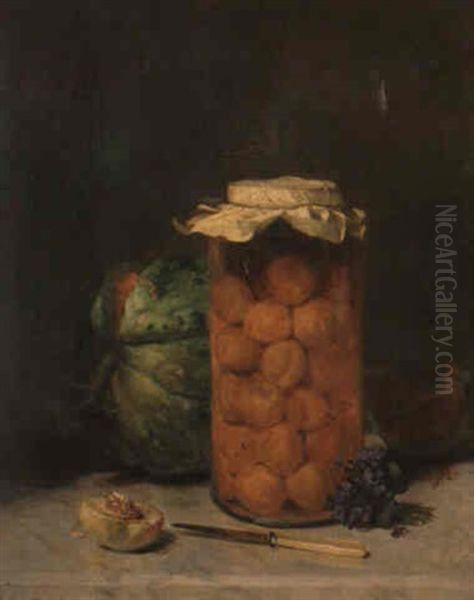 Bottled Apricots Oil Painting by Philippe Rousseau