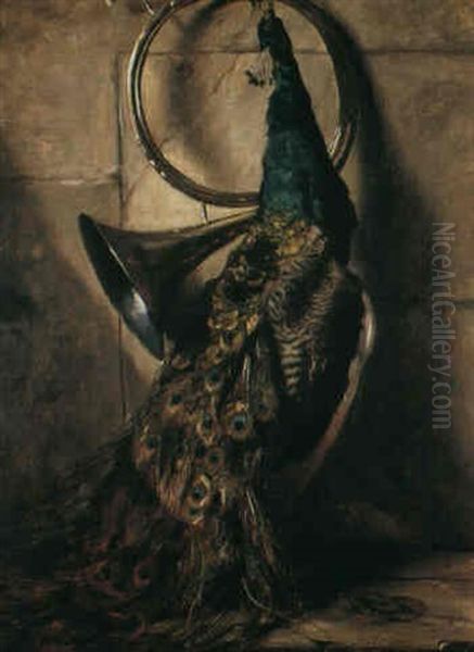 Hunting Still Life With A Peacock Oil Painting by Philippe Rousseau