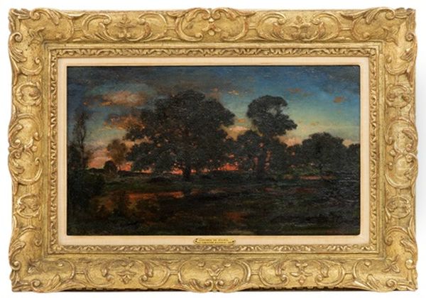 Coucher De Soliel Oil Painting by Theodore Rousseau