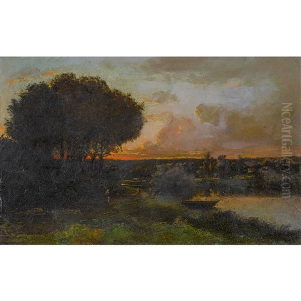 Landschaft Im Abendrot Oil Painting by Theodore Rousseau