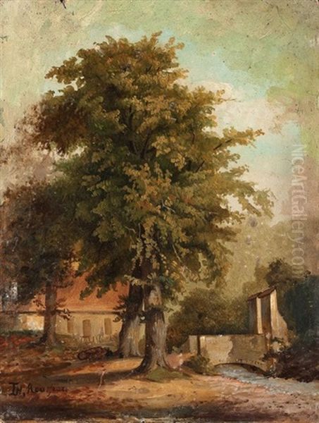 Cour De Ferme Au Pont Oil Painting by Theodore Rousseau