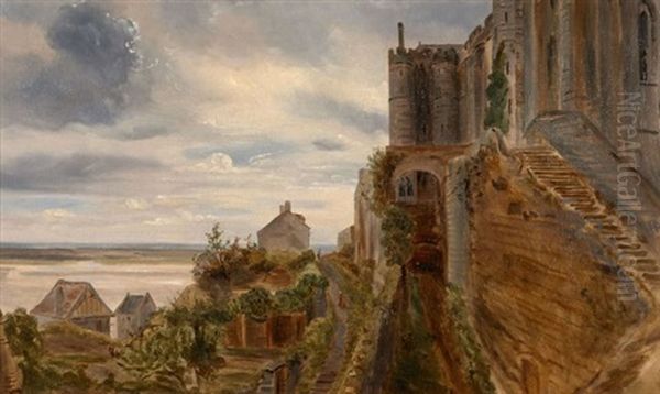 Le Mont Saint Michel Depuis L'entree Principale De L'abbaye Oil Painting by Theodore Rousseau