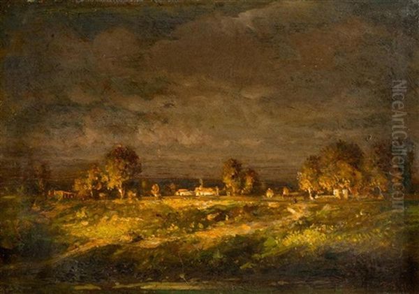 Chaumieres Dans La Plaine Oil Painting by Theodore Rousseau