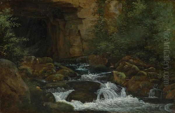 La Cascade (vallee De Chevreuse) Oil Painting by Theodore Rousseau