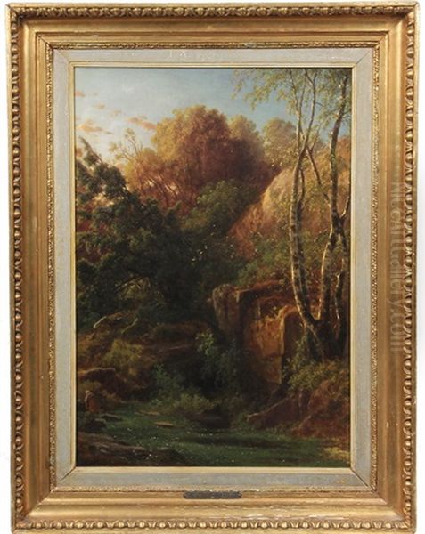 Barbizon Landscape With Woman At Stream Oil Painting by Theodore Rousseau