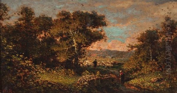 Le Chemin Des Buissons Pres Serigny Oil Painting by Theodore Rousseau