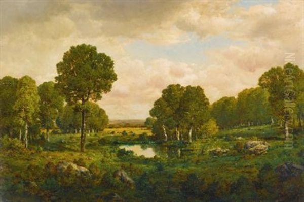 Landscape With Trees And A Quiet Pond Oil Painting by Theodore Rousseau