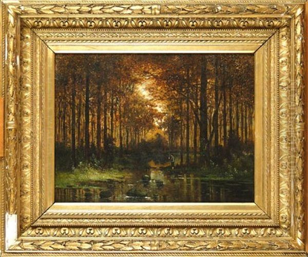 Sous-bois A Pecheur Oil Painting by Theodore Rousseau