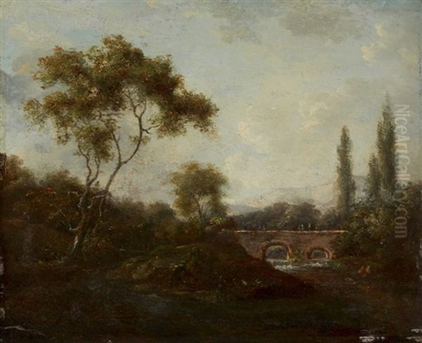 Waldlandschaft Mit Fluss Und Brucke Oil Painting by Theodore Rousseau