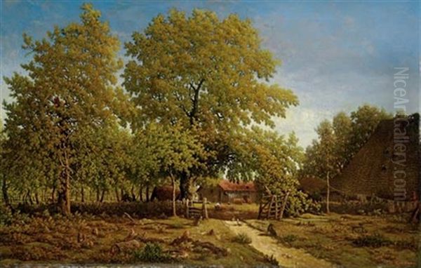 Ferme Dans Les Landes - La Maison Du Garde Oil Painting by Theodore Rousseau