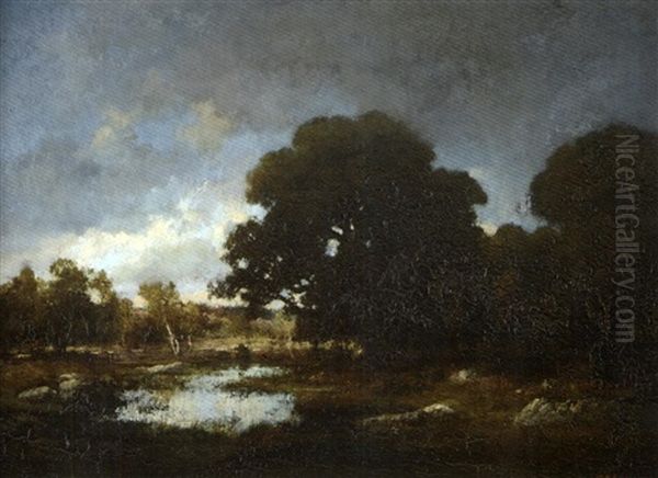 Mare A Fontainebleau Oil Painting by Theodore Rousseau