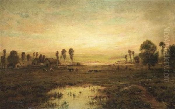 Coucher De Soleil Dans Un Champ Oil Painting by Theodore Rousseau