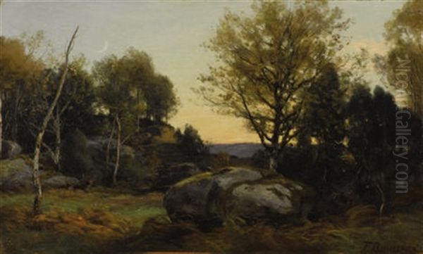 Evening Landscape, Rocher Besnard In The Forest Of Fountainbleau Oil Painting by Theodore Rousseau