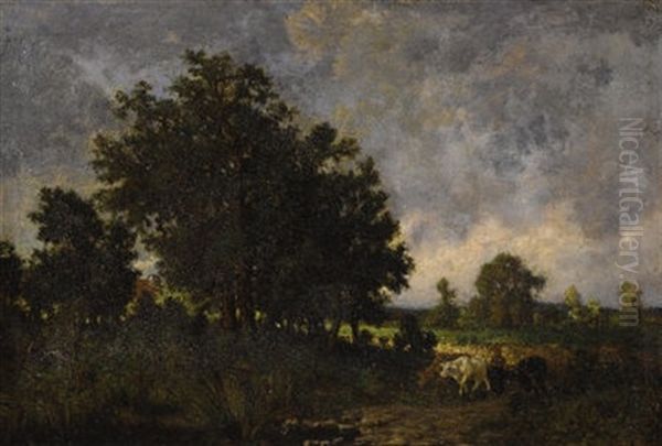 Vachere Dans Un Paysage Oil Painting by Theodore Rousseau