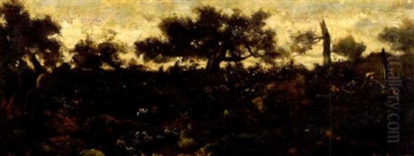 Arbres Et Rochers Dans La Foret De Fontainebleau (+ Sketch, Verso) Oil Painting by Theodore Rousseau