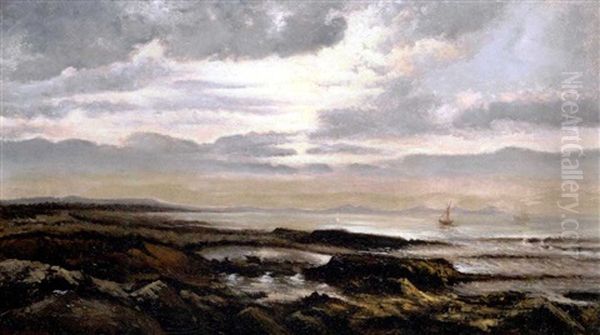 Seascape With A Boat On The Horizon Oil Painting by Theodore Rousseau