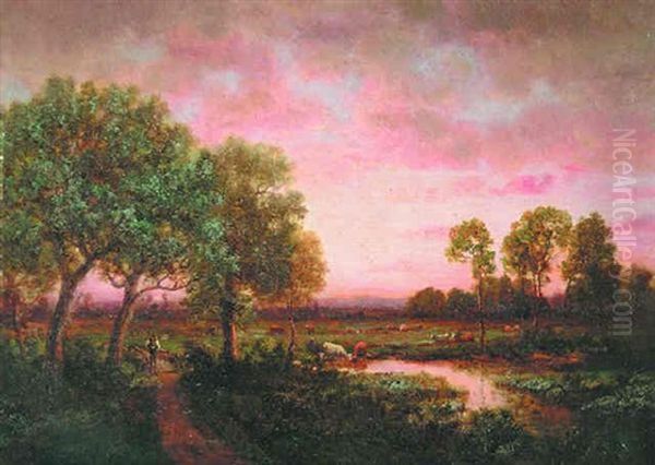 Tranquil Sunset Oil Painting by Theodore Rousseau