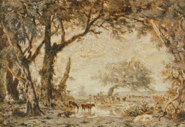 Sortie De La Foret De Fontainebleau Oil Painting by Theodore Rousseau