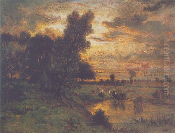 Effet De Soir Oil Painting by Theodore Rousseau