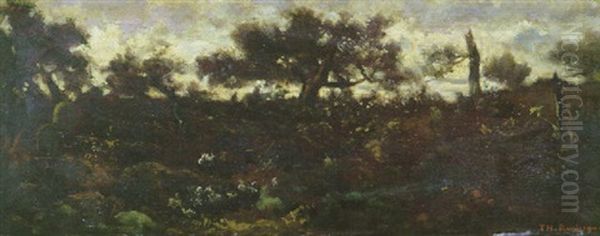 Arbres Et Rochers Dans La Foret De Fontainebleau Oil Painting by Theodore Rousseau