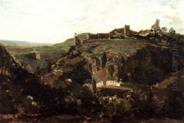 Le Vieux Chateau De Bressuire Oil Painting by Theodore Rousseau