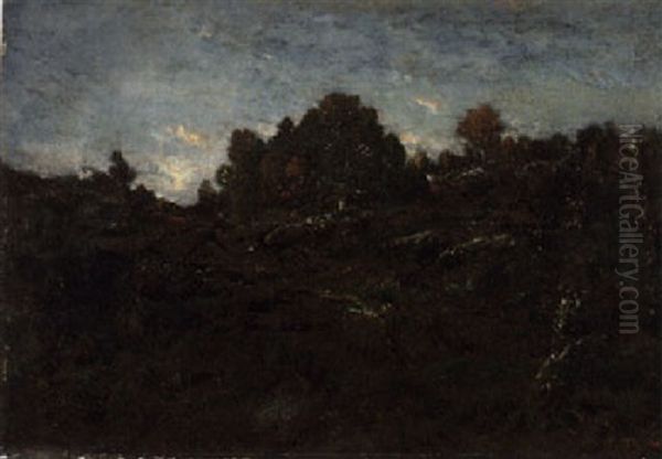 Sentier Du Jean-de-paris, Crepuscule (platiere En Foret De Fontainebleau) Oil Painting by Theodore Rousseau