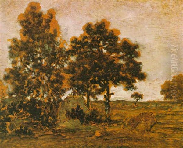 Arbres Et Rochers Sur La Plaine De Barbizon Oil Painting by Theodore Rousseau