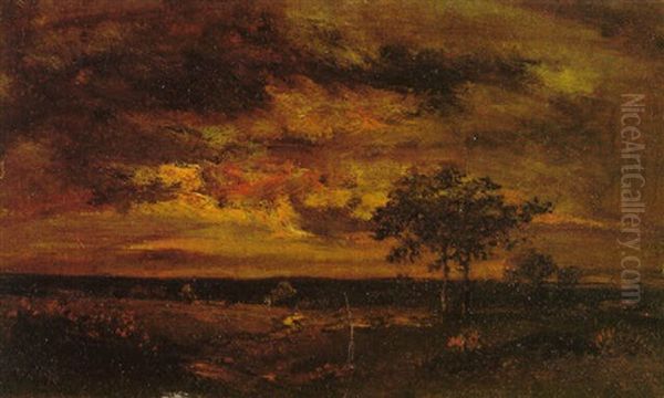 Paysage, Crepuscule Oil Painting by Theodore Rousseau