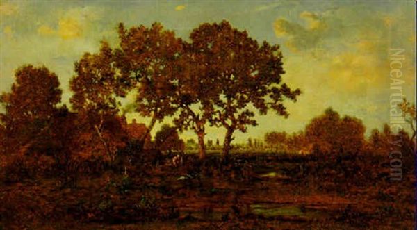 La Ferme (feeding The Ducks) Oil Painting by Theodore Rousseau