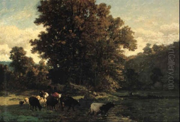 Coucher De Soleil, La Rentree Du Troupeau Oil Painting by Theodore Rousseau