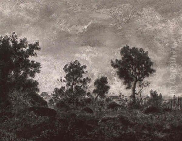 Paysage, Environs De Fontainebleau Oil Painting by Theodore Rousseau