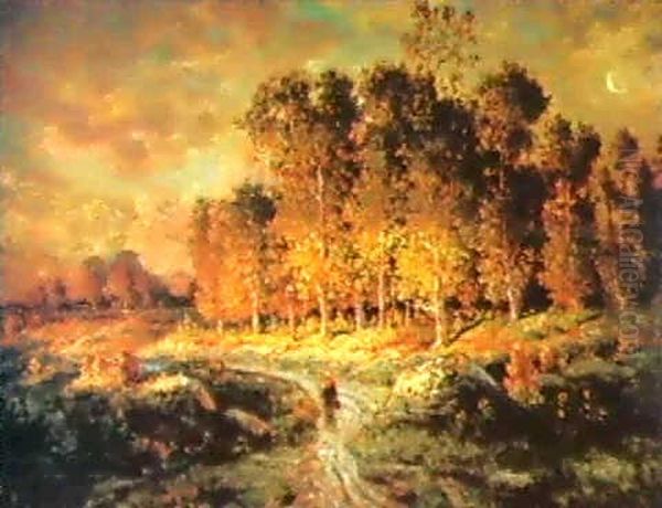 A Peasant In The Forest Of Fontainebleau Oil Painting by Theodore Rousseau