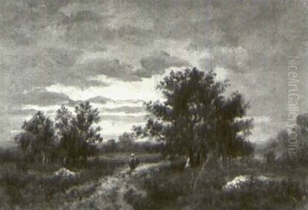 Twilight Oil Painting by Theodore Rousseau